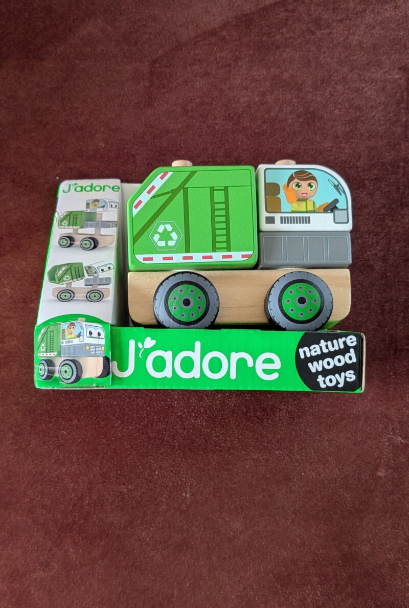 J'adore Paris Nature Wood Garbage Truck Sensory Toy.